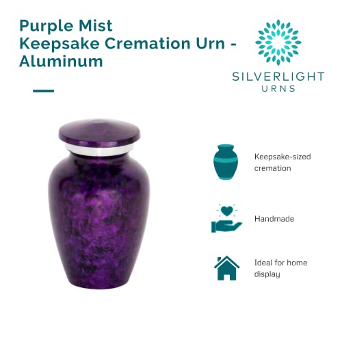 Purple Mist Keepsake Cremation Urn for Ashes, Aluminum, Purple Urn, Keepsake Sized Cremation Urn, 3 Inches High - color: Purple Mist