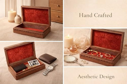 India House-Hand Engraved FLORAL Wooden Box Keepsake Jewelry Organizer &Storage (Design 8) - color: Design 8