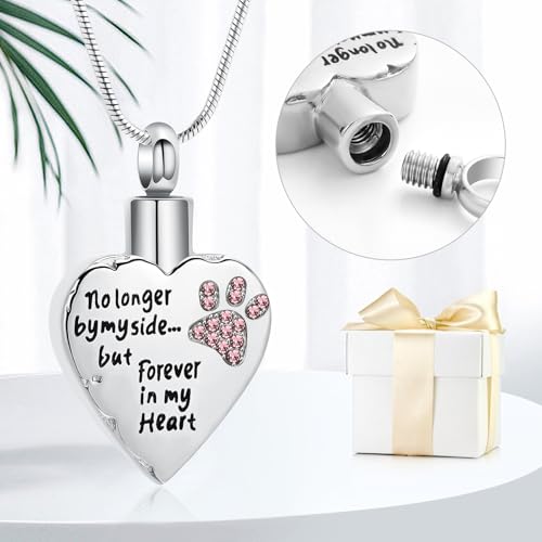 memorial jewelry No Longer by My Side,But Forever in My Heart Carved Locket Cremation Urn Necklace for Pet Dog Cats - color: Purple