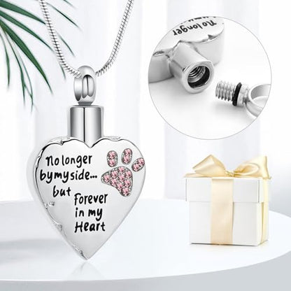 memorial jewelry No Longer by My Side,But Forever in My Heart Carved Locket Cremation Urn Necklace for Pet Dog Cats - color: Purple