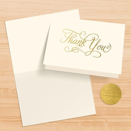 Designer Greetings Bulk Blank Thank You Cards for All Occasion, 100 Pack - size: 100 Pack Thank You Script - Beige & Gold