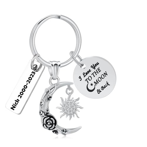 shajwo Cremation Jewelry Urn Keychain for Ashes for Women Men Crescent Moon and Sun Rose Key Ring for Human Pet Ashes - color: Customize-text