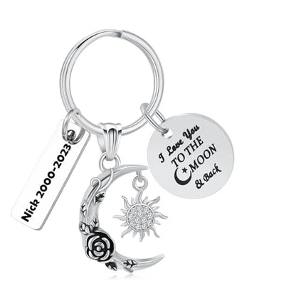 shajwo Cremation Jewelry Urn Keychain for Ashes for Women Men Crescent Moon and Sun Rose Key Ring for Human Pet Ashes - color: Customize-text