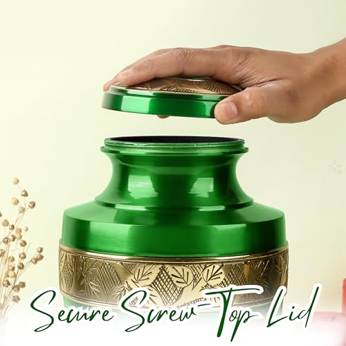 CLEENTABLE Hand-Engraved Cremation Urn for Human Ashes, Green - color: Green & Gold, size: Hand-Etched Leaf - 7x11"