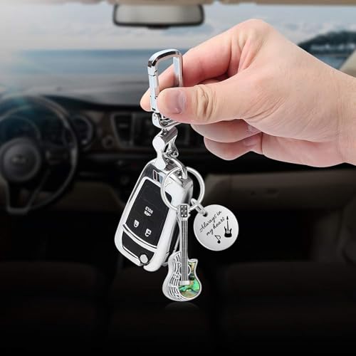 Imrsanl Guitar Urn Necklace Cremation Jewelry for Ashes | Ashes Holder Pendant, Funeral Keepsake, Memorial Gifts of Loss Loved Ones, For Women Men Guitarist - color: Keychain-silver