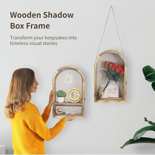Wooden Shadow Box Frame - 16.3 x 9.84 in Shadow Boxes Display Case, Arch Keepsakes Memory Box, Wood Display Case for Wall Decor, Tabletop Decoration, Picture Frame Bouquet Memorabilia Medals Box
