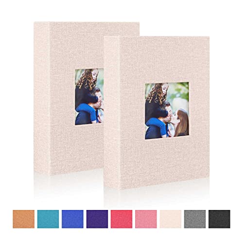 Ywlake Photo Album 4x6 100 Pockets 2 Packs, Small Mini Capacity Linen Photo Album Bulk Sets, Each Pack Holds 100 Top Loader Vertical Only Picture for Kids Boy Girls Beige - color: Beige, size: 100 Pockets/2PK