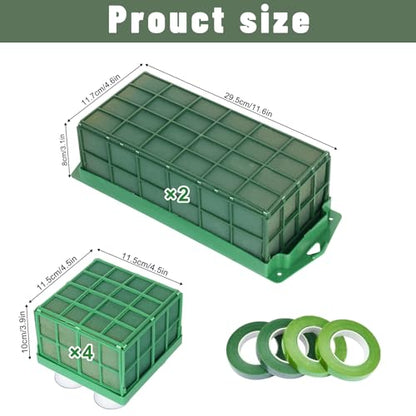 6Pcs Floral Foam Cage Set, 4 Square and 2 Rectangle Flower Holders | Water-Absorbing Foam Blocks with Adhesive Tape for Fresh and Artificial Flower Arrangements