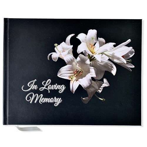 JC Classics Funeral Guest Book | Memorial Guest Book Hardcover | Guestbook for Sign In, Condolence (Black-Lily) - color: Black-lily