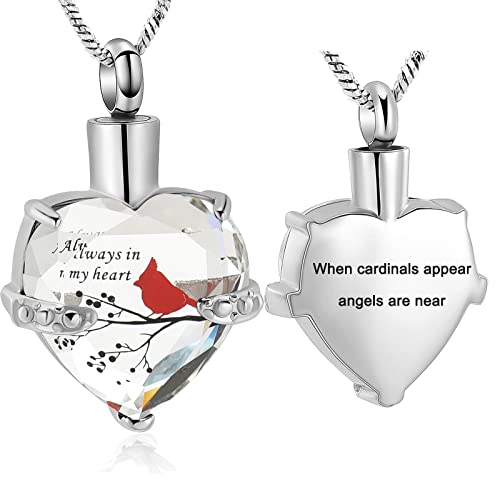 Yinplsmemory Cremation Jewelry Red Cardinal Urn Necklace for Ashes for Women Always in My Heart Urn Locket Pendant Memorial Jewelry - color: Customize