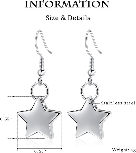 Heart Cremation Earring for Women Keepsake Memorial Urn Jewelry For Ashes - color: E-Sliver