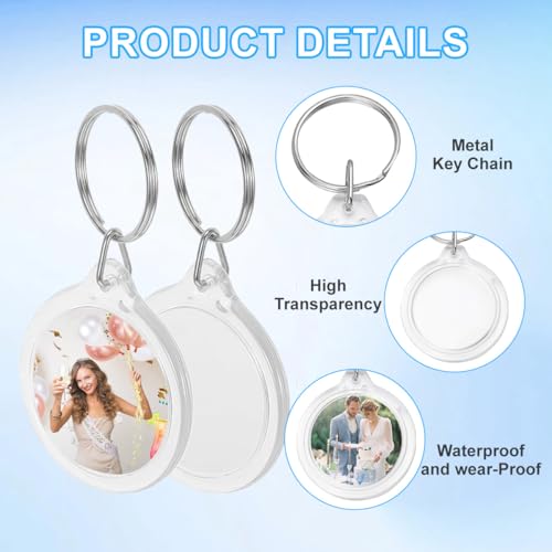 25 Pack Clear Blank Acrylic Photo Insert Picture Frame Keyring Key Chains Keychains Insert Personalised Custom Keychains with Split Ring for Family & Friends Gifts DIY Craft