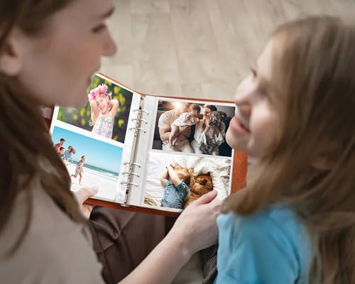 Genuine Leather Photo Album 4x6 for 200 Photos, Scrapbook with Writing Space of 30 Papers, Travel Family Wedding Kids Graduation Ultrasound Baby Picture Album, Fathers Day Gift, Brown - color: Brown, size: 200 Photos