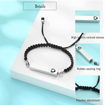 zeqingjw Vertical Bar Urn Bracelet for Ashes for Women Men Stainless Steel Cremation Jewelry Braided Rope Adjustable Keepsake Bracelets of Loved Ones Ash Holder Memorial Gift - color: Silver-Green