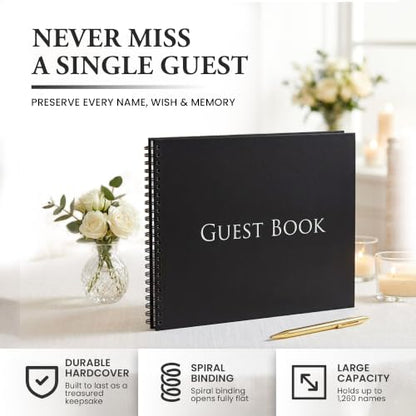Iconikal Hardcover Guestbook 1260 Entries Charcoal 10x8" Spiral