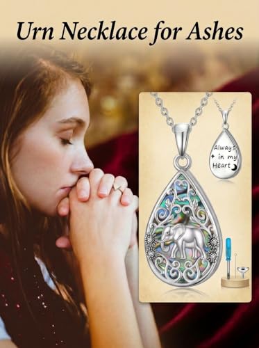 WINNICACA Urn Necklaces for Ashes 925 Sterling Silver Butterfly Hummingbird Dragonfly Teardrop Ash Necklace Cremation Jewelry Urn Pendants for Women Memorial Gifts for Birthday Christmas Funeral - style: 7-Elephant Urn Necklace