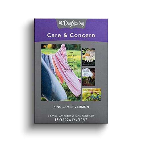 DaySpring - Care & Concern - A Heart and a Smile - King James Version - 4 Design Assortment with Scripture - 12 Boxed Sympathy Cards & Envelopes (J7446)