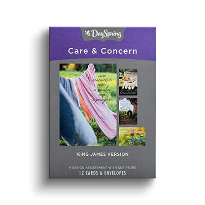 DaySpring - Care & Concern - A Heart and a Smile - King James Version - 4 Design Assortment with Scripture - 12 Boxed Sympathy Cards & Envelopes (J7446)