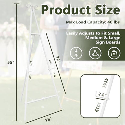 Easel Stand for Sign, Adjustable Easel Stand for Display, Metal Easel Display Stand Heavy Duty, White - color: White
