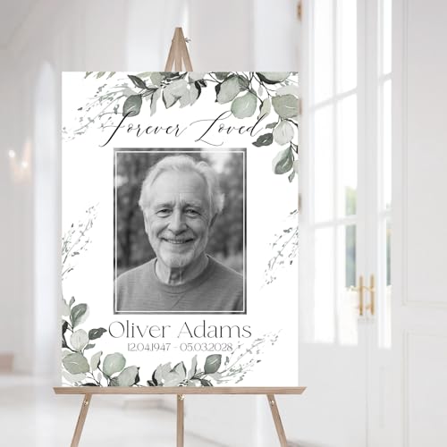Eucalyptus Funeral Welcome Sign, Celebration of Life Welcome Sign, Memorial Sign, in Loving Memory Sign, Celebration of Life Funeral Sign, Celebration of Life Sign, Memorial Sign with Photo #W2 - color: Version #10