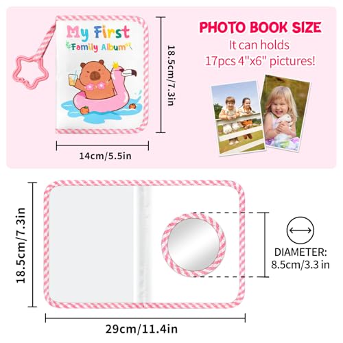 My First Baby Photo Album, 17 4x6 Photos, Soft Cloth, Pink | Children'S Mirror, for Baby Showers Picture, and Family Travel Memories - style: kapibala