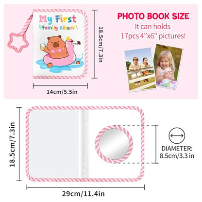 My First Baby Photo Album, 17 4x6 Photos, Soft Cloth, Pink | Children'S Mirror, for Baby Showers Picture, and Family Travel Memories - style: kapibala