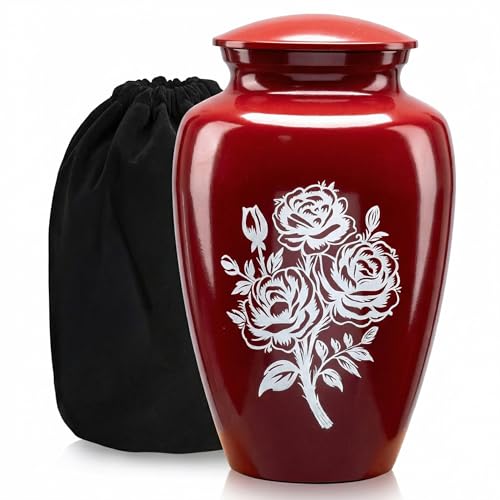 Emvency Urn for Ashes, Metal Alloy, 10" H x 6" W, Red - color: Red
