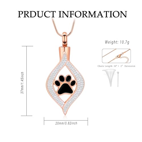 The Eye of My Heart Paw Print Urn Necklace for Ashes | stainless steel cremation jewelry, holds pet human ashes, paw print memorial urn pendant, leak-proof sealed design, unisex - color: Rose gold