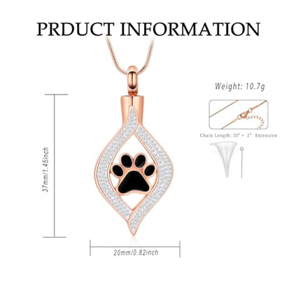The Eye of My Heart Paw Print Urn Necklace for Ashes | stainless steel cremation jewelry, holds pet human ashes, paw print memorial urn pendant, leak-proof sealed design, unisex - color: Rose gold