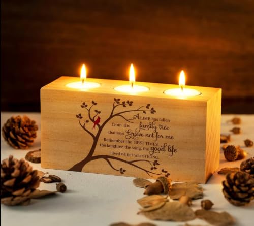 Sympathy Bereavement Gift for Loss of Loved One - Memorial Candle Holders - Handcrafted Wooden Keepsake with Poem - Condolence for Loss of Mother, Father (A Limb) - color: A Limb