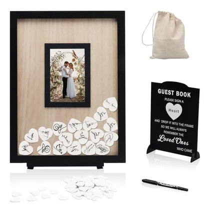 Wedding Guest Book Alternative, Guest Book Wedding Reception, Wedding Guest Book with Wooden Hearts Guest Book Signs for Wedding Anniversary Birthday Party Baby Shower - color: Black