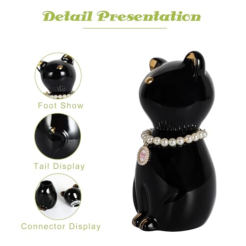 Cat Urns for Ashes, Elegant Ceramics Pets Cremation Keepsake | Funerary Urns Black Pet Urn for Cats Memorial Box with Personalized Necklace (15lbs)