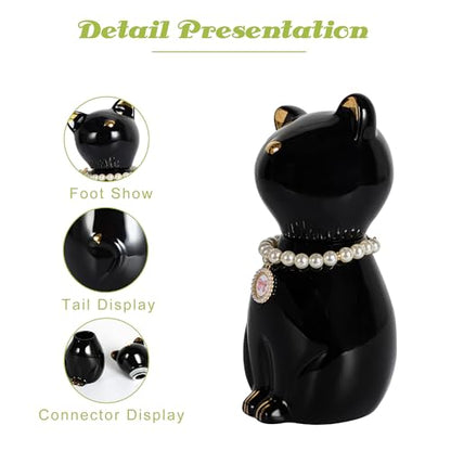 Cat Urns for Ashes, Elegant Ceramics Pets Cremation Keepsake | Funerary Urns Black Pet Urn for Cats Memorial Box with Personalized Necklace (15lbs)
