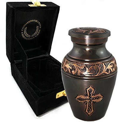 Bronze Cross Cremation Urns for Human Ashes Adult Male & Female Urns - color: Brushed Bronze, size: Small