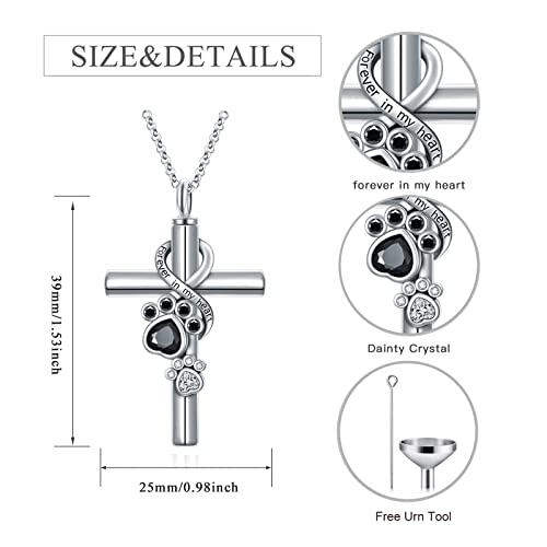 Cross Urn Necklace for Ashes 925 Sterling Silver Cremation Jewelry with Funnel Filler Kit Ashes Necklace for Human Women Girl Pets - color: D_Paw Print Urn Necklace, style: Personalized