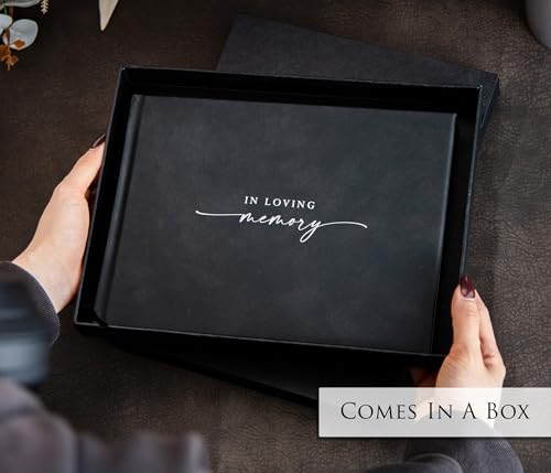 in Loving Memory Funeral Guestbook w/Pen & Box (Design 2) - 9.5 x 7 Black Hardcover with Sliver Embossing, 60 Lined Pages - Memorial Service & Celebration of Life Guest Book Keepsake - color: Design 2
