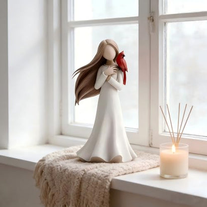 Memorial Angel Figurines with Red Cardinal, Hand-Painted Resin Angel Statue Sympathy Gift for Loss of Loved One, Bereavement Keepsake Angel Sculpture Gifts for Women, Mom, Sister, Friends