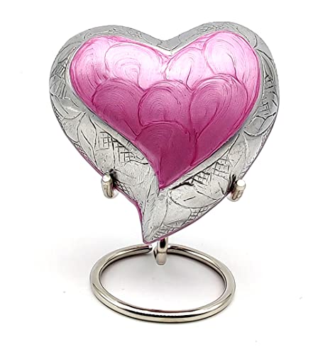 5MOONSUN5 Urns for Human Ashes - Empathetic Urn for Adult Male & Female - Pink Heart Memorial Keepsake Cremation Urn with Velvet Box & Display Stand - Metal