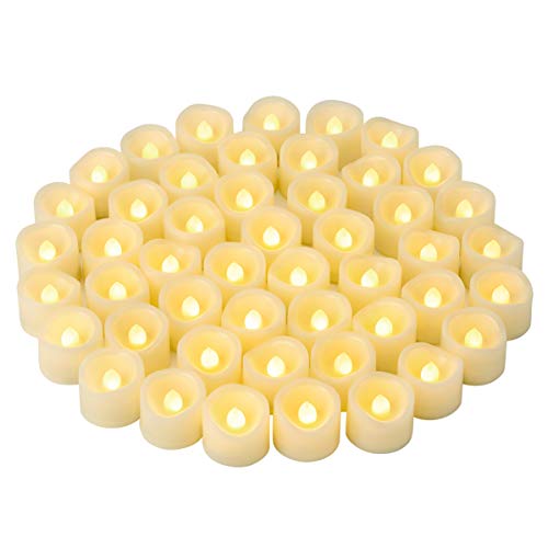 48 PCS LED Flameless Flickering Tea Lights Votive Candle Battery Operated/Electric Flicker LED Tealight Bulk Fake Candles for Halloween Christmas Wedding Party Decorations (Warm White) - color: Long Lasting Tea Lights (1.2", 48 PCS, 200 Hours, Warm White)