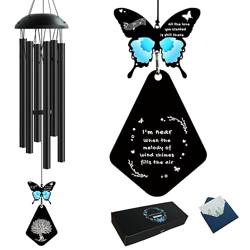 Memorial Wind Chimes for Loss of Loved One,32" Butterfly Sympathy Wind Chimes for Loss of Mother Father Son Daughter,Bereavement Condolence Remembrance Funeral Gifts for Loss of Mom Dad. | Soothing Sounds Design Gift