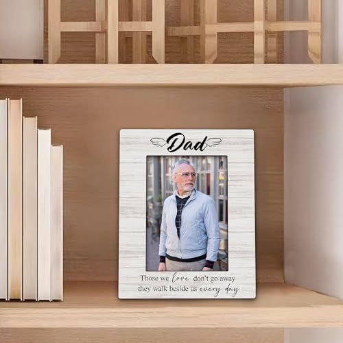 Dad Memorial Picture Frame 5x7, In Loving Memory Photo Frame, Memorial Gifts for Loss of Dad, They Walk Beside us Every Day Sympathy Wooden Picture Photo Frames for Desk Home Room Decor（White）