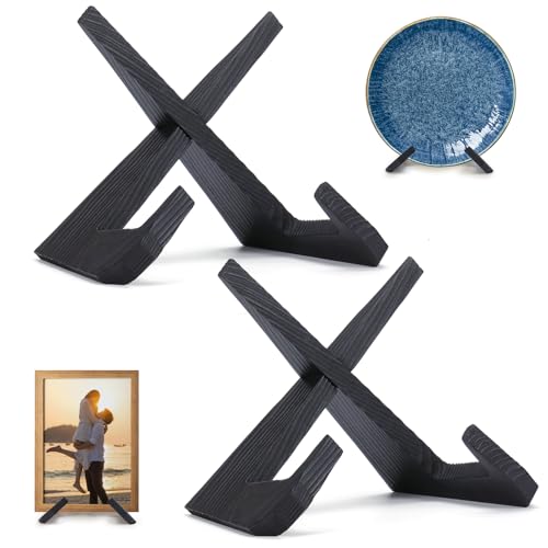 XKDOUS 2 Pack Plate Stand for Display Wood Picture Frame Cookbook Holders - color: Black, size: 6.5'' 2 Pack