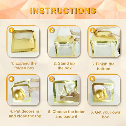 Ledido Transparent Balloon Boxes with 60 Letters Numbers for Custom Name - color: Gold, size: 4PCS Boxes