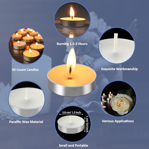 Coume 50 Set Funeral Party Favors Memorial White Candles Unscented Funeral Gifts Tealight Candles with Condolence Bereavement Cards, Organza Bags for Guest Celebration of Life Decorations (Melancholy) - style: Melancholy