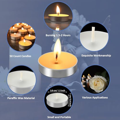 Coume 50 Set Funeral Party Favors Memorial White Candles Unscented Funeral Gifts Tealight Candles with Condolence Bereavement Cards, Organza Bags for Guest Celebration of Life Decorations (Melancholy) - style: Melancholy