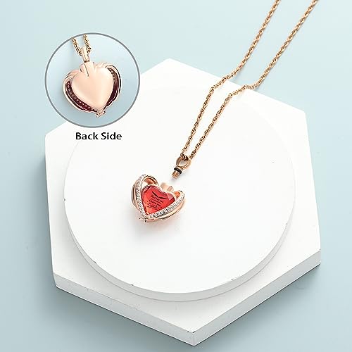 shajwo Angel Wing Heart Urn Ashes Necklace for Women Men | Cremation Jewelry,Birthstone Necklace of Loved One,Memorial Pendant for Human Pet - color: Rose Gold-Red