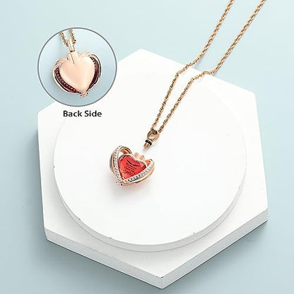 shajwo Angel Wing Heart Urn Ashes Necklace for Women Men | Cremation Jewelry,Birthstone Necklace of Loved One,Memorial Pendant for Human Pet - color: Rose Gold-Red