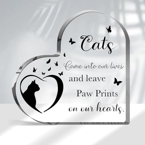 Cat Bereavement & Remembrance Gifts - Sympathy Memorial Heart Shaped Acrylic Decor Sign for Loss of Cat - style: 015