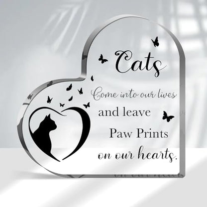 Cat Bereavement & Remembrance Gifts - Sympathy Memorial Heart Shaped Acrylic Decor Sign for Loss of Cat - style: 015