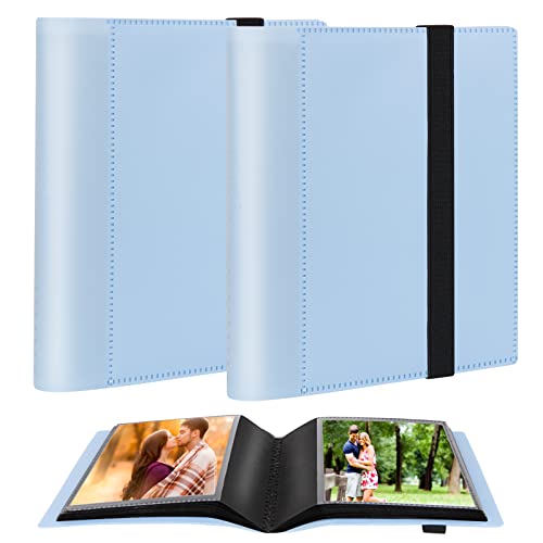 Aevdor 2 Pack 5x7 Photo Albums, Holds 128 Photos, Elastic Band Closure | Clear 5x7 Pockets, Book-Style Viewing, Family, Wedding, Baby, Travel & Graduation Photos - color: 2Pack Blue